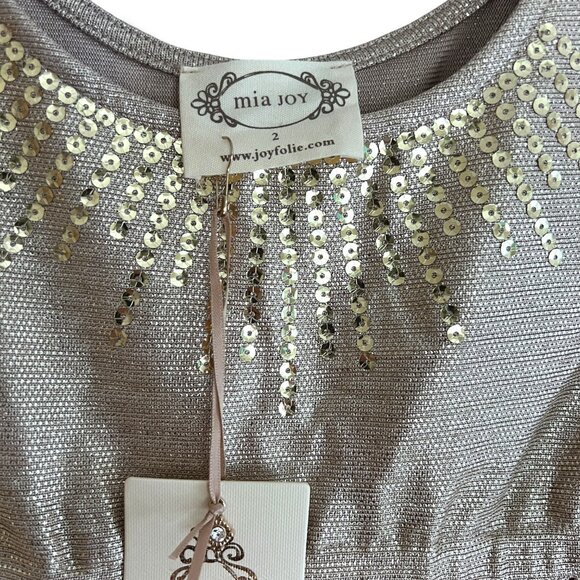 NWT! Joyfolie Rose Gold Metallic Sequins Hi Lo Divinia Dress Size 2 - Picture 3 of 6